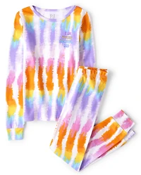 Girls Rainbow Tie Dye Snug Fit Cotton Pajamas