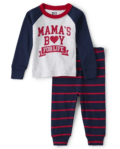 Baby And Toddler Boys Mama's Boy Striped Snug Fit Cotton Pajamas