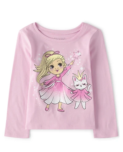 Baby and Toddler Girls Princess Kitten Graphic Tee