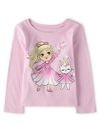 Baby and Toddler Girls Princess Kitten Graphic Tee