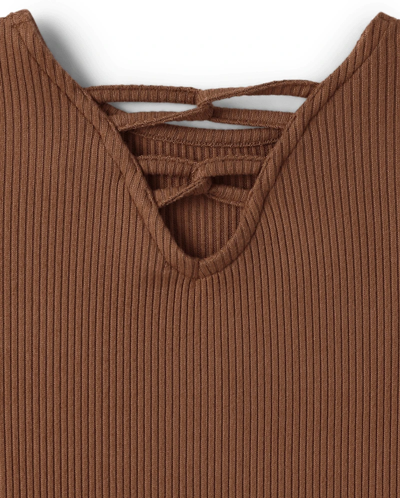 Haut côtelé noué sur le devant pour fille