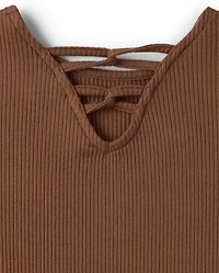 Haut côtelé noué sur le devant pour fille