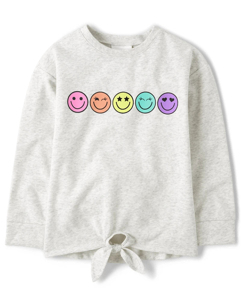 Girls Rainbow Happy Face Tie Front Top