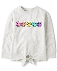 Girls Rainbow Happy Face Tie Front Top