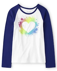 Haut cœur arc-en-ciel pour fille