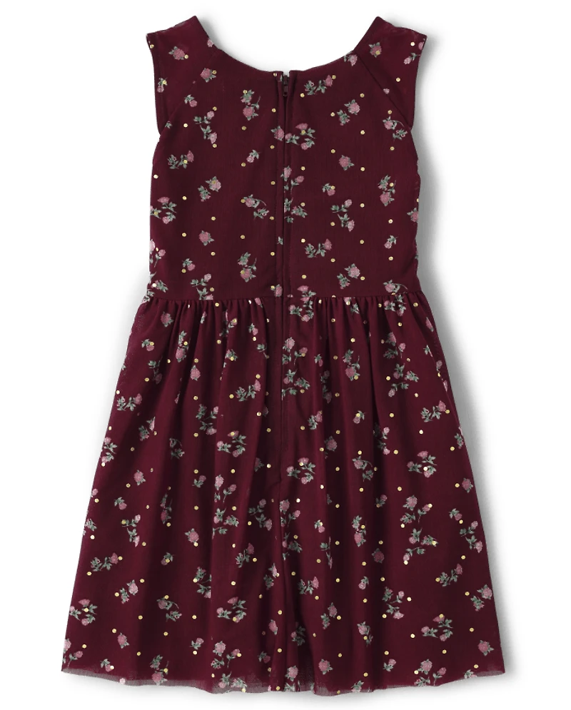 Girls Floral Mesh High Low Dress