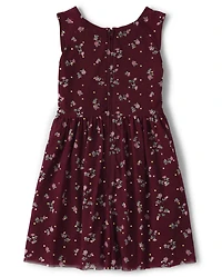 Girls Floral Mesh High Low Dress