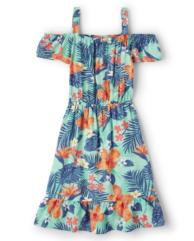 Girls Tropical Off Shoulder Dress