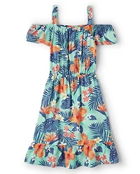Girls Tropical Off Shoulder Dress