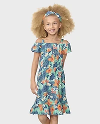 Girls Tropical Off Shoulder Dress