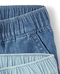 Lot de 2 shorts à enfiler en chambray pour toute-petite fille