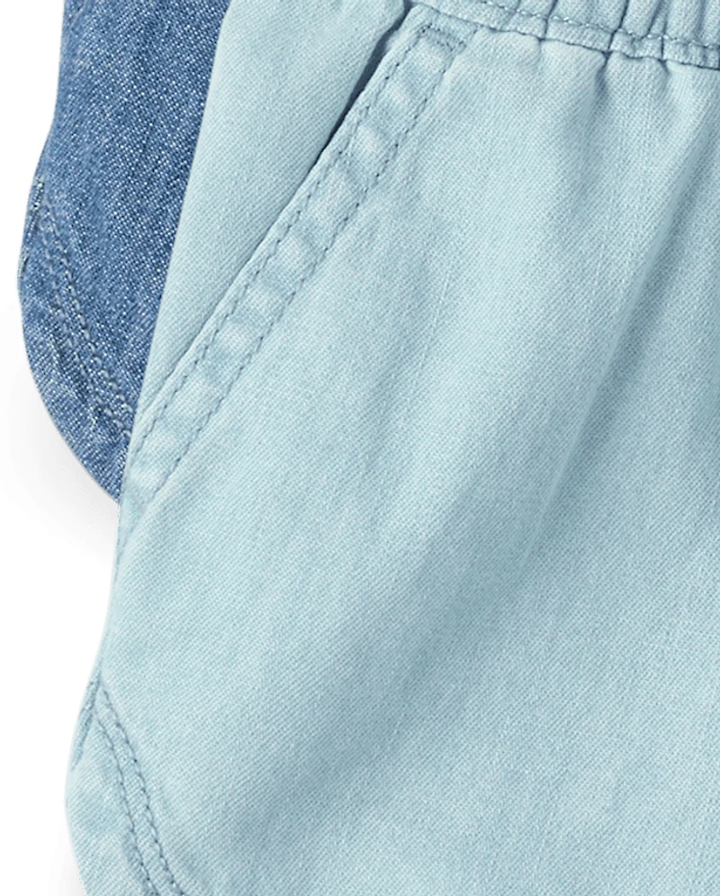 Toddler Girls Chambray Pull On Shorts 2-Pack