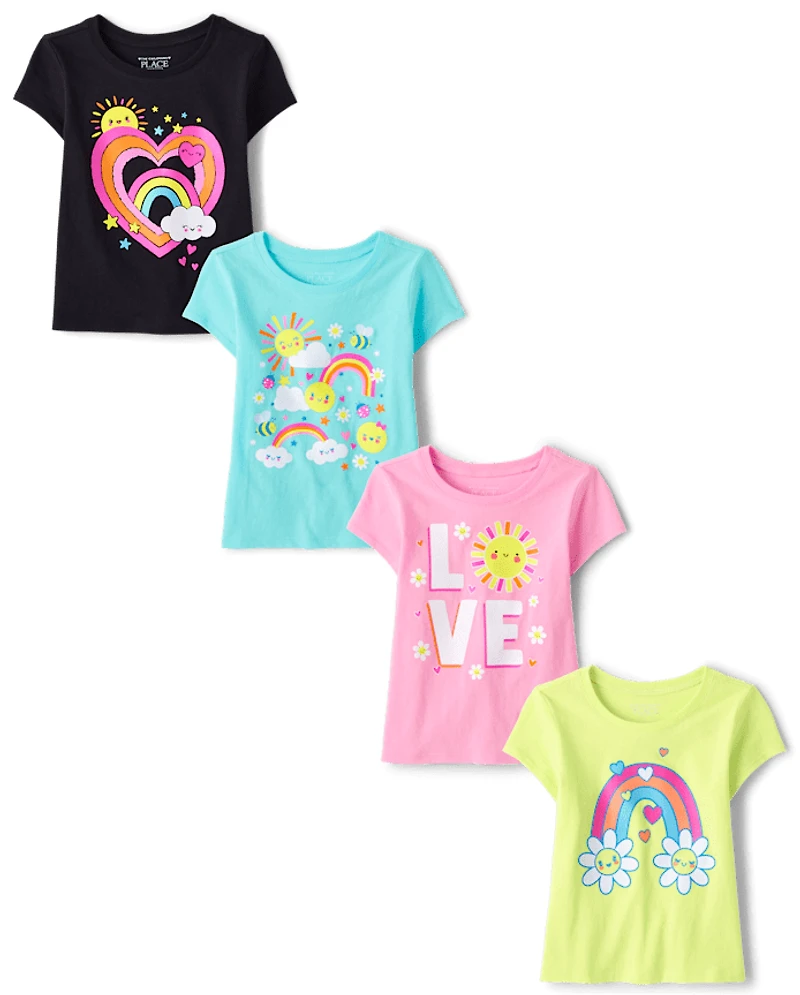 Baby And Toddler Girls Rainbow Graphic Tee 4-Pack