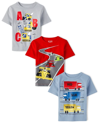 Baby And Toddler Boys Alphabet Vehicle Graphic Tee 3-Pack