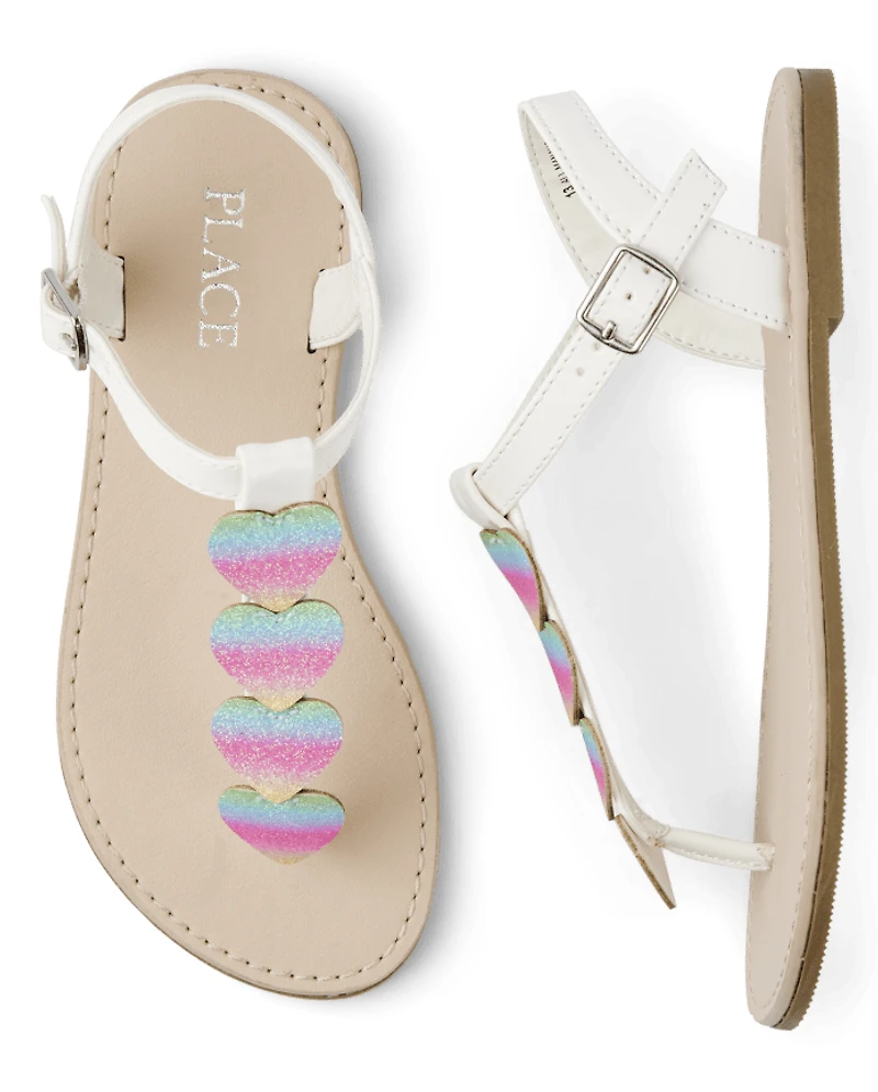 Girls Rainbow Heart Sandals