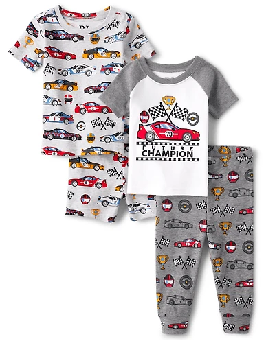 Baby And Toddler Boys Racecar Snug Fit Cotton Pajamas 2-Pack