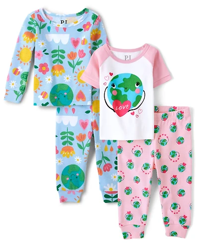 Baby And Toddler Girls Earth Snug Fit Cotton Pajamas 2-Pack