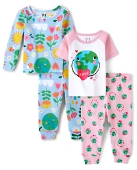 Baby And Toddler Girls Earth Snug Fit Cotton Pajamas 2-Pack