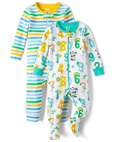 Baby And Toddler Striped Numbers Snug Fit Cotton One Piece Pajamas 2-Pack
