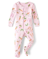 Baby And Toddler Girls Matching Family Easter Bunny Snug Fit Cotton One Piece Pajamas