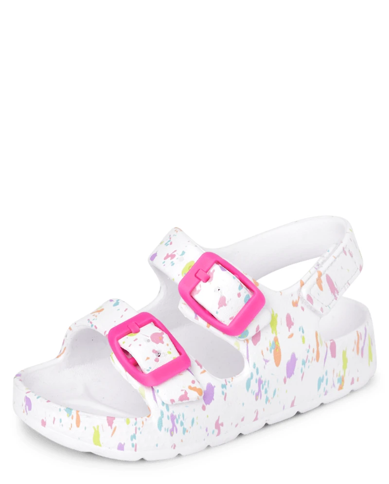 Toddler Girls Paint Splatter Buckle Slides