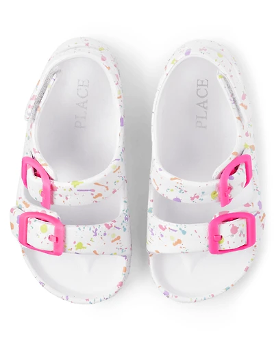 Toddler Girls Paint Splatter Buckle Slides
