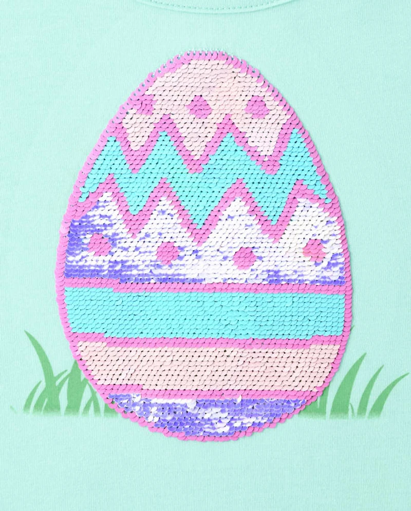 Girls Flip Sequin Graphic High Low Top