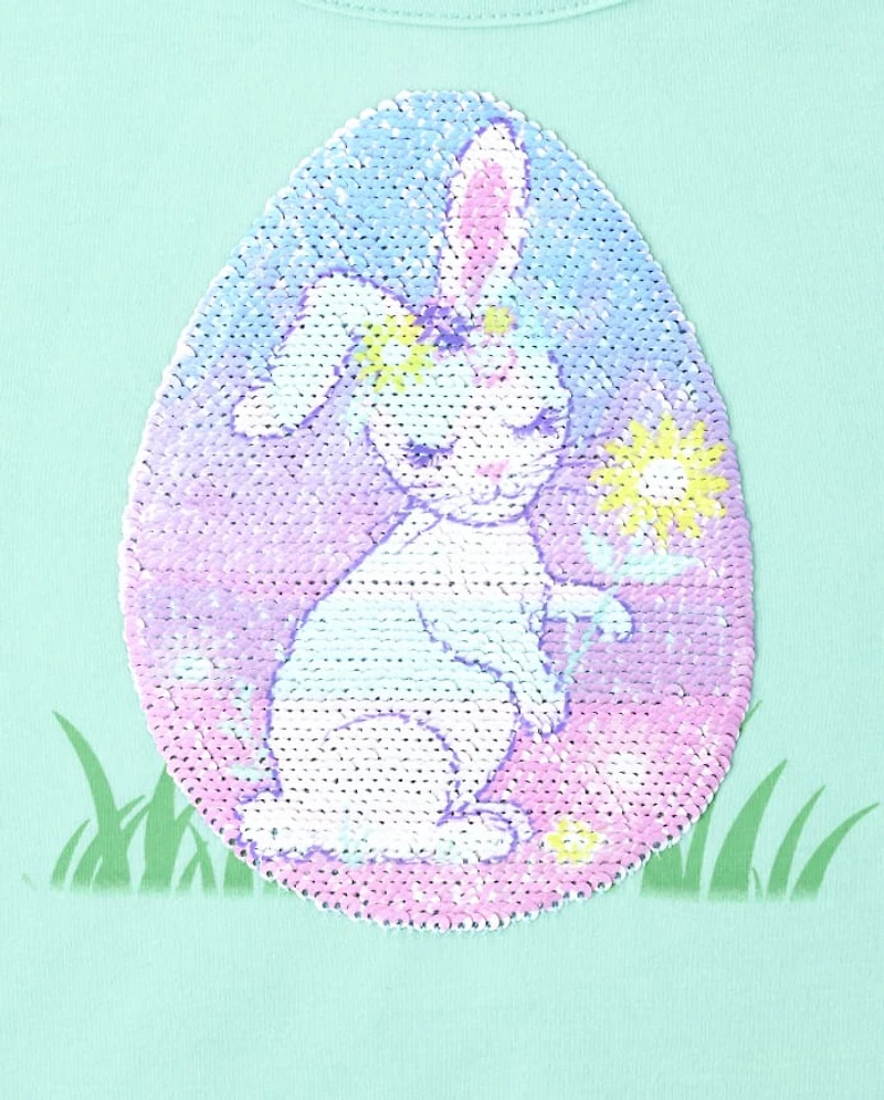 Girls Flip Sequin Graphic High Low Top