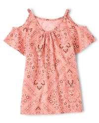 Girls Bandana Cold Shoulder Top
