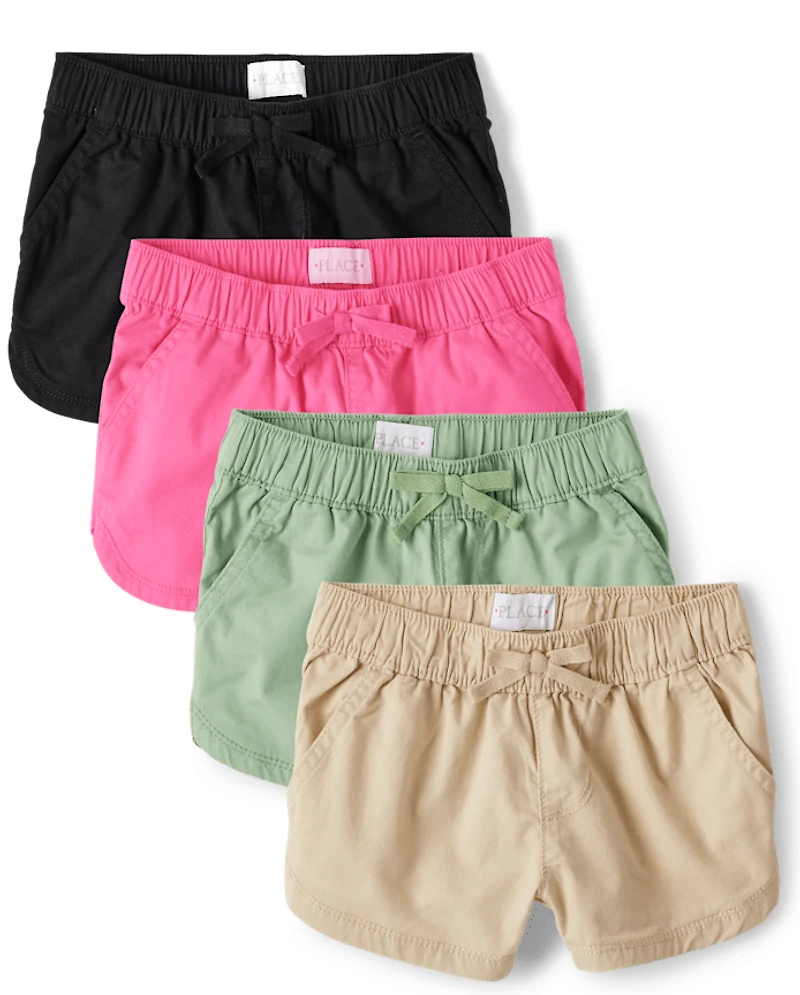 Girls Twill Pull On Shorts 4-Pack