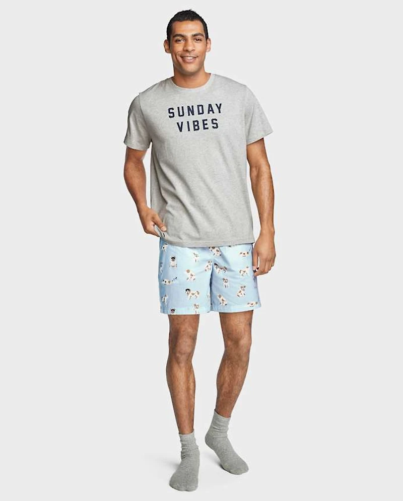 Mens Print Poplin Pajama Shorts