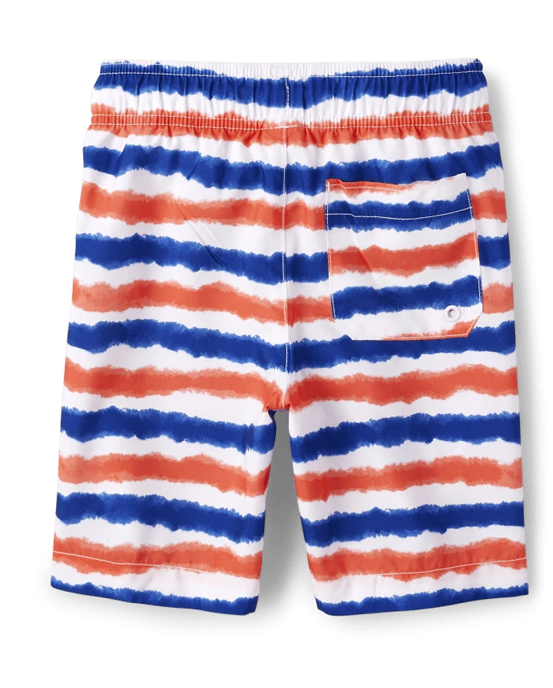 Boys Striped Swim Trunks