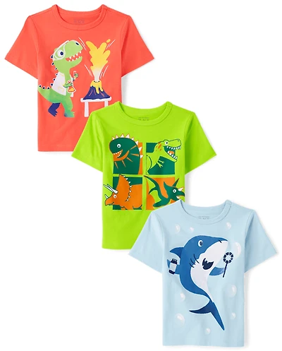 Baby And Toddler Boys Dino Shark Graphic Tee 3-Pack