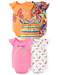 Baby Girls Butterfly Flutter Bodysuit 5-Pack
