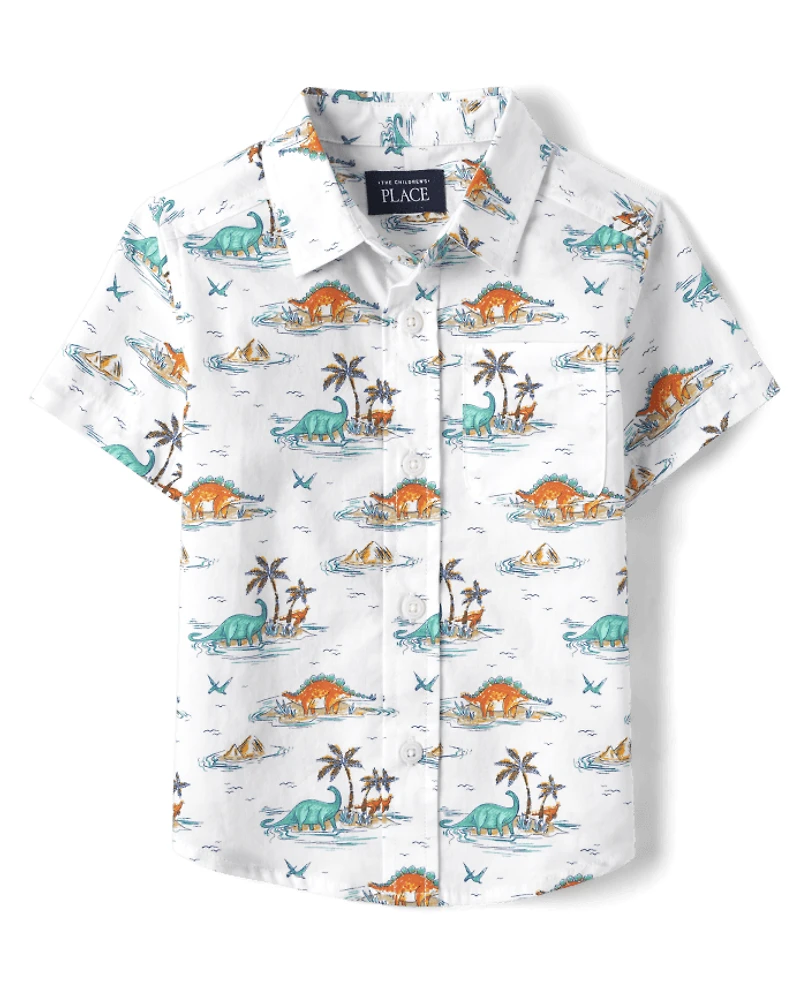 Baby And Toddler Boys Dino Poplin Button Up Shirt