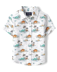 Baby And Toddler Boys Dino Poplin Button Up Shirt