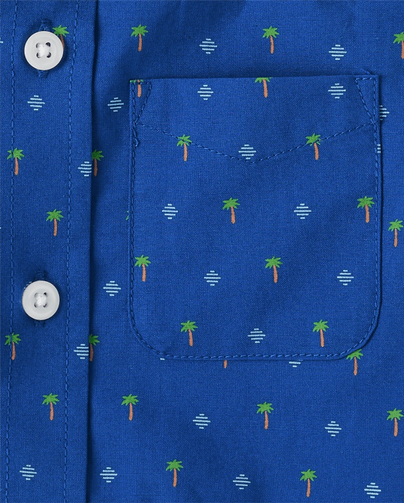 Baby And Toddler Boys Palm Tree Poplin Button Up Shirt