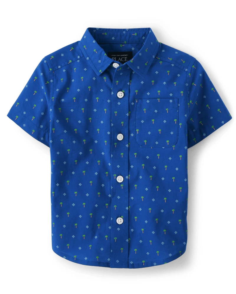 Baby And Toddler Boys Palm Tree Poplin Button Up Shirt