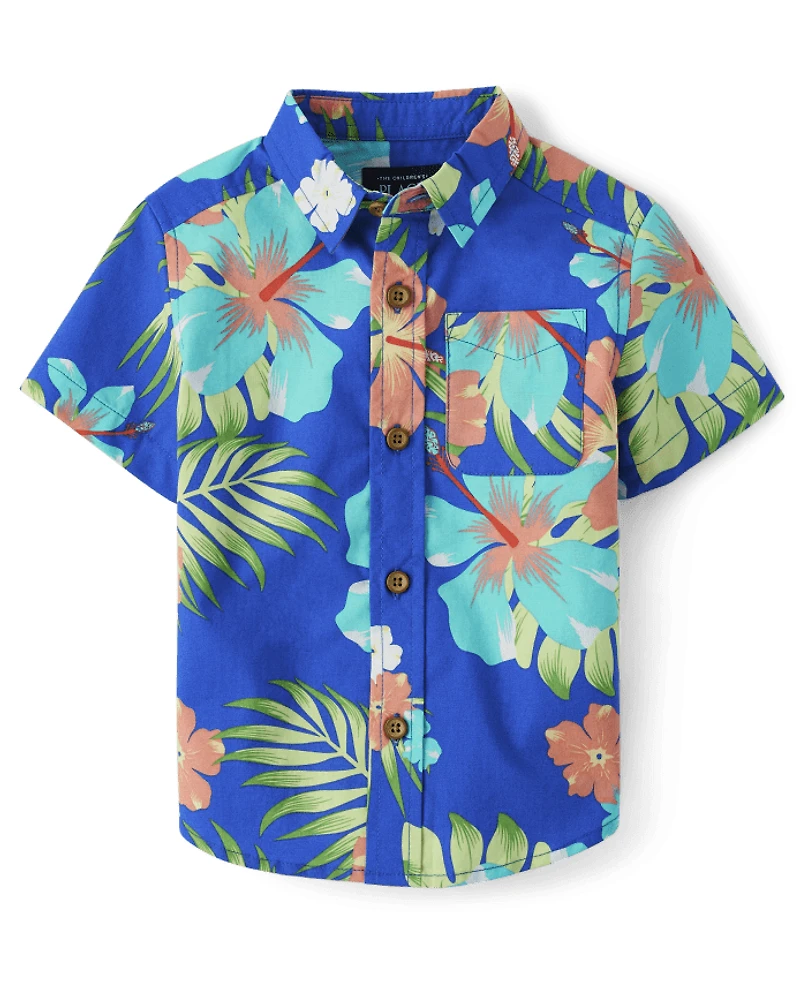 Baby And Toddler Boys Matching Family Tropical Poplin Button Up Shirt
