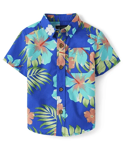 Baby And Toddler Boys Matching Family Tropical Poplin Button Up Shirt