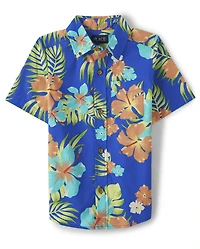 Boys Matching Family Tropical Poplin Button Up Shirt
