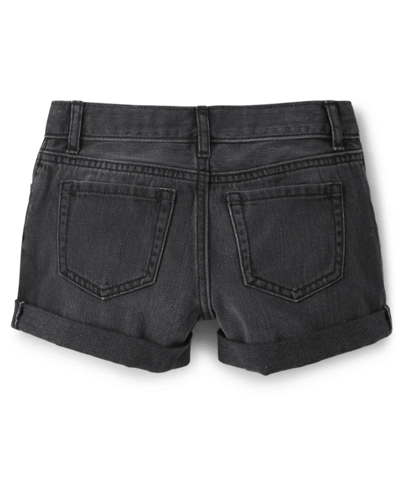 Girls Button Front Denim Shortie Shorts