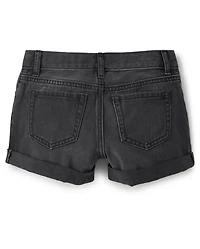 Girls Button Front Denim Shortie Shorts