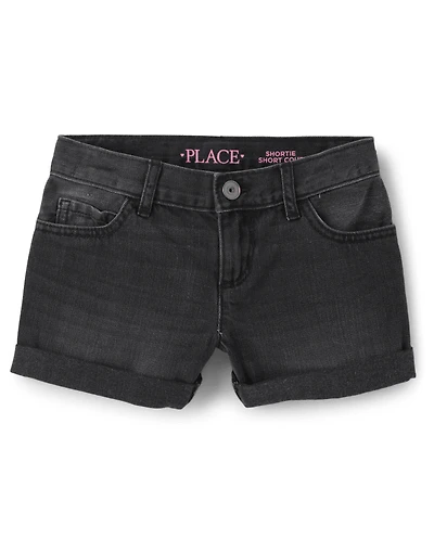Girls Button Front Denim Shortie Shorts