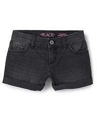 Girls Button Front Denim Shortie Shorts