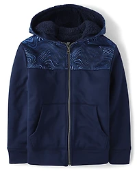 Boys Print Sherpa-Lined Performance Zip-Up Hoodie