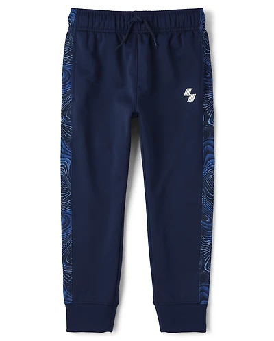 Boys Print Side Stripe Fleece Performance Jogger Pants
