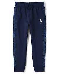 Boys Print Side Stripe Fleece Performance Jogger Pants