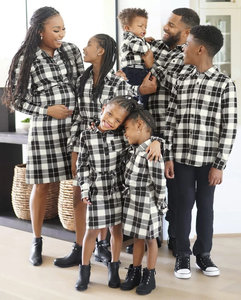 Boys Matching Family Plaid Flannel Button Up Shirt