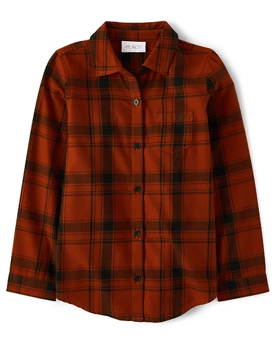 Girls Plaid Twill Button Up Shirt